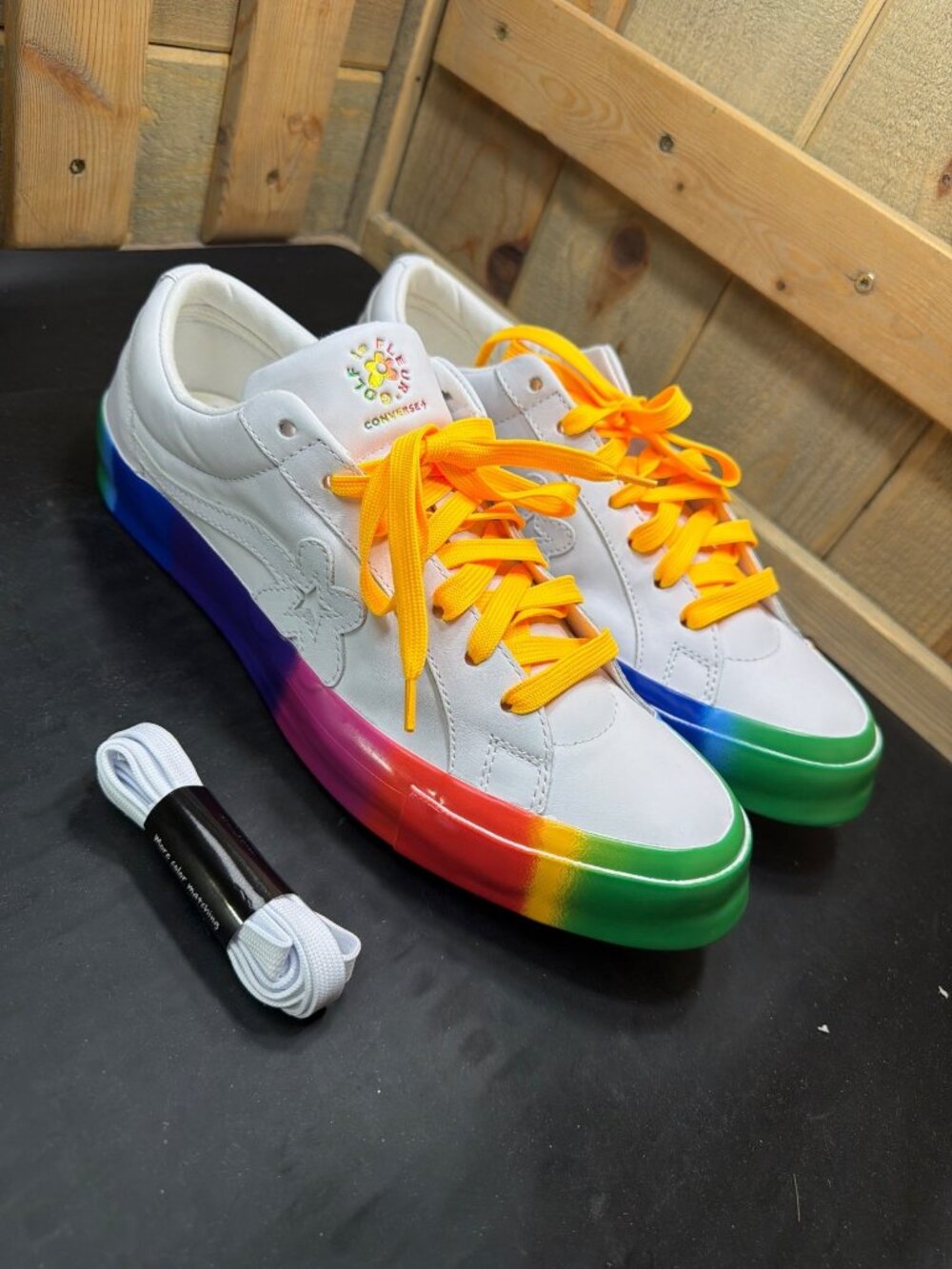 Converse x GOLF le FLEUR One Star Rainbow White Leather Shoes Mens 11 Womens 13 - Picture 2 of 11